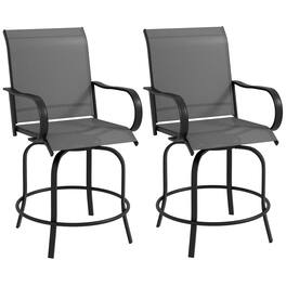 Resenkos - Outdoor Bar Stools Set, 360° Swivel Bar Height Chairs, Steel, Mesh Fabric - Gray