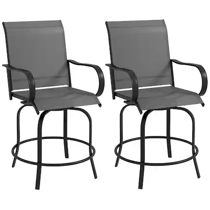 Front. Resenkos - Resenkos Outdoor Bar Stools Set, 360° Swivel Bar Height Chairs, Steel, Mesh Fabric, Gray - Gray.