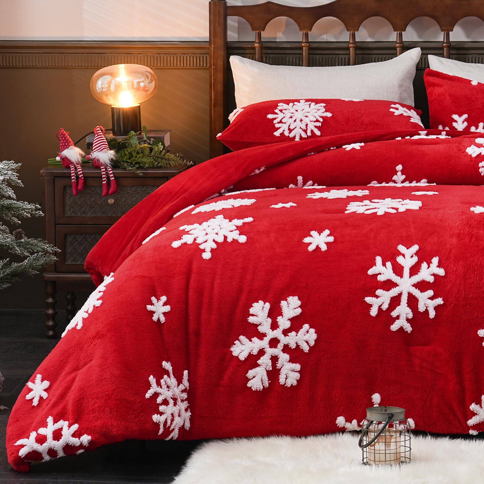 Alt View 6. PARKER SLATER - 3 Piece Christmas King Size Comforter Set Fluffy Snowflake Comforters Winter Jacquard Cozy Quilt Bedding With 1... - Gray-King(104''x90'').