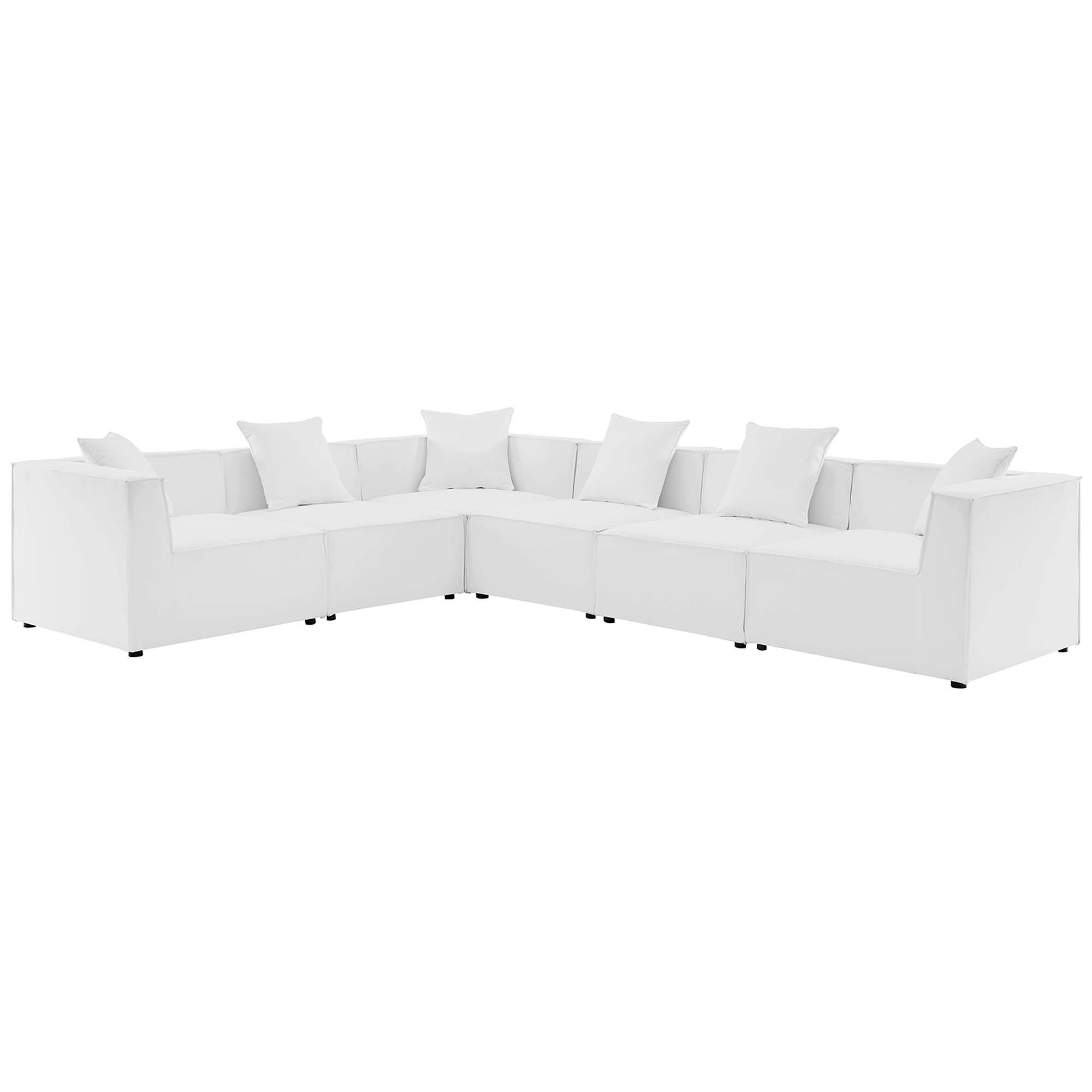 Angle. Modway - Saybrook 6-Piece Outdoor Patio Upholstered Sectional Sofa by Modway - White.