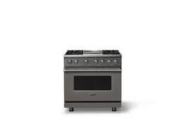 Viking - 36 in. Wide 4 Burner Pro 5 Series 5.6 Cu. Ft. Freestanding Sealed Dual Fuel Convection Range/Griddle - Damascus Gray - Damascus Gray