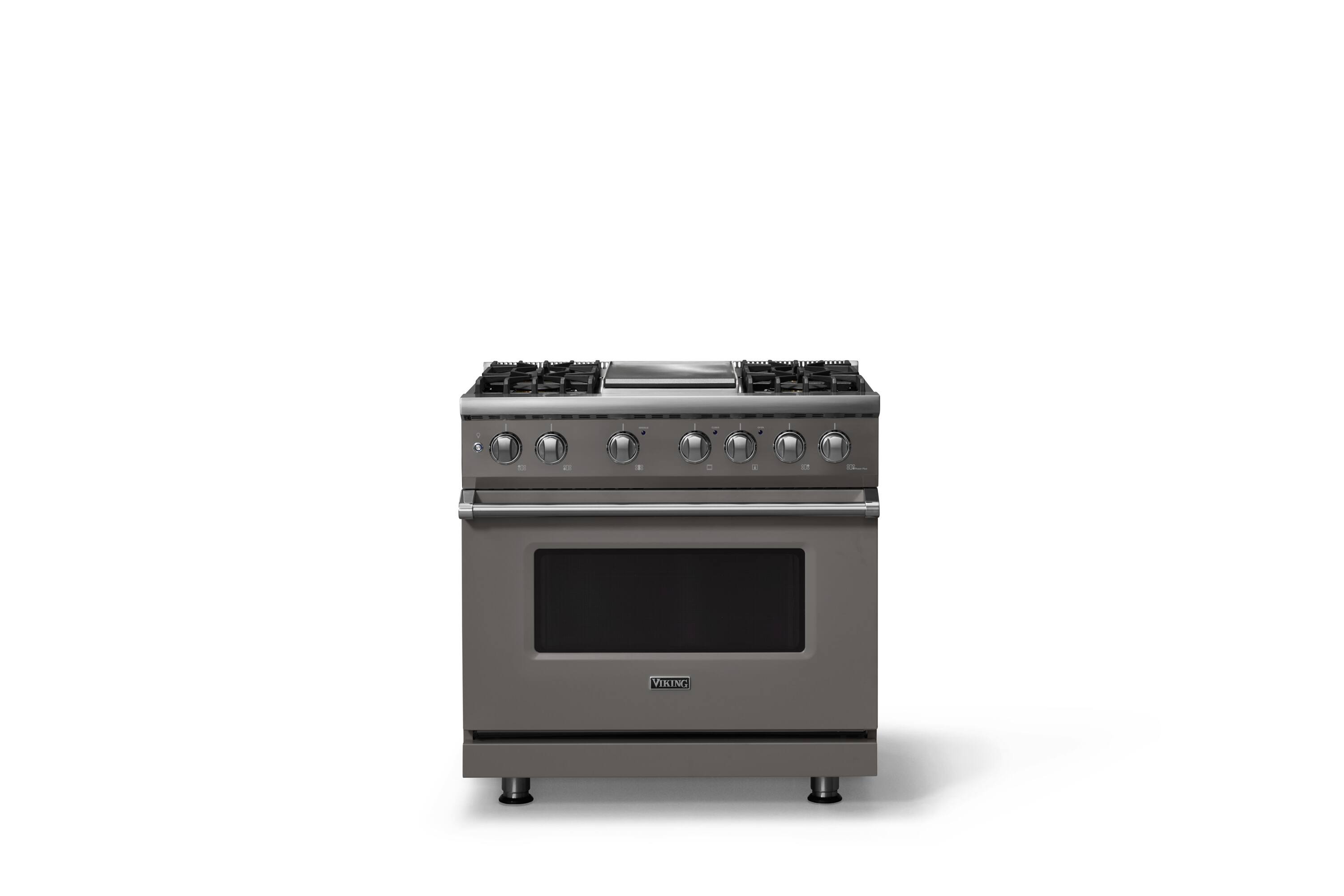 Front. Viking - 36 in. Wide 4 Burner Pro 5 Series 5.6 Cu. Ft. Freestanding Sealed LP Dual Fuel Convection Range/Griddle - Damascus Gray - Damascus Gray.