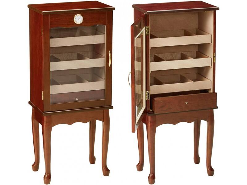 Front. Prestige - Belmont Standing Cigar Humidor Cabinet - Dark Teak Finish.