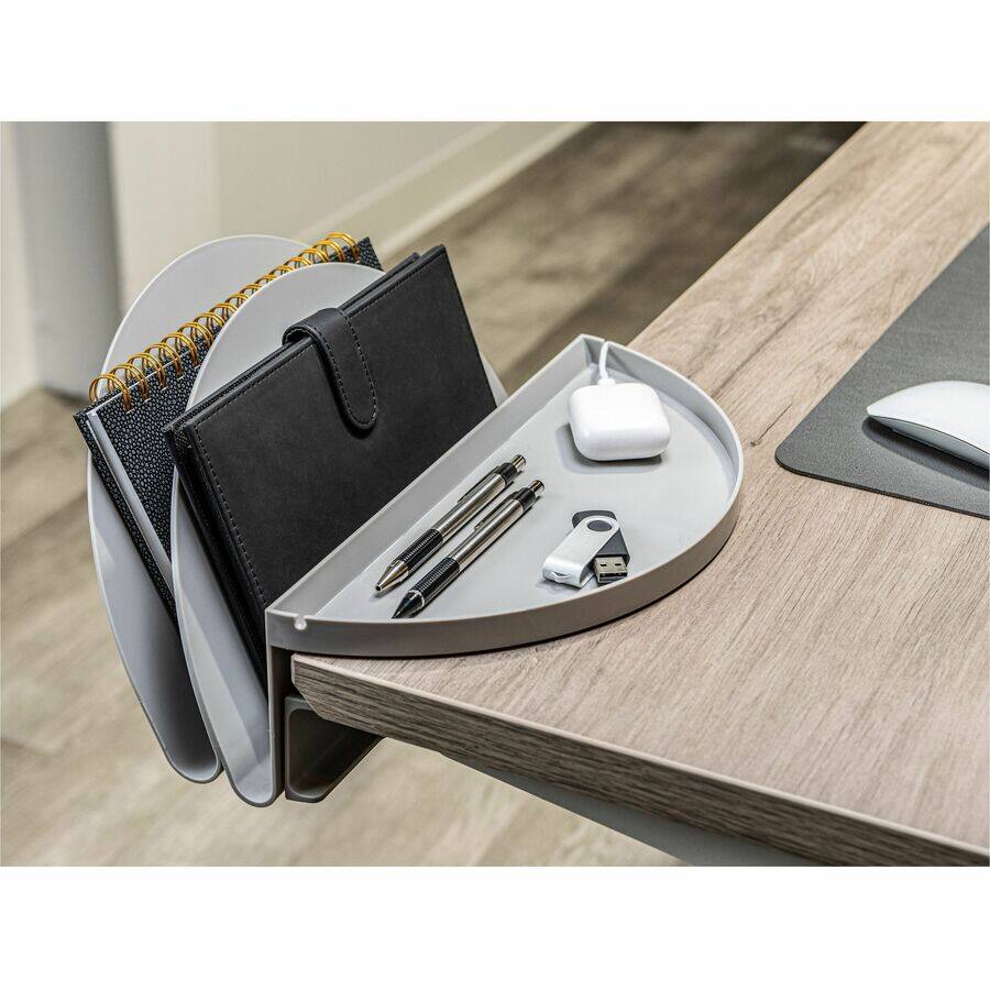 Angle. Deflecto - Deflecto Standing Desk  File Organizer Grey 2 Tier 7.11 x 12 x 9.96 Portable Spring Loaded Built in Pen Tray Gray - Gray.