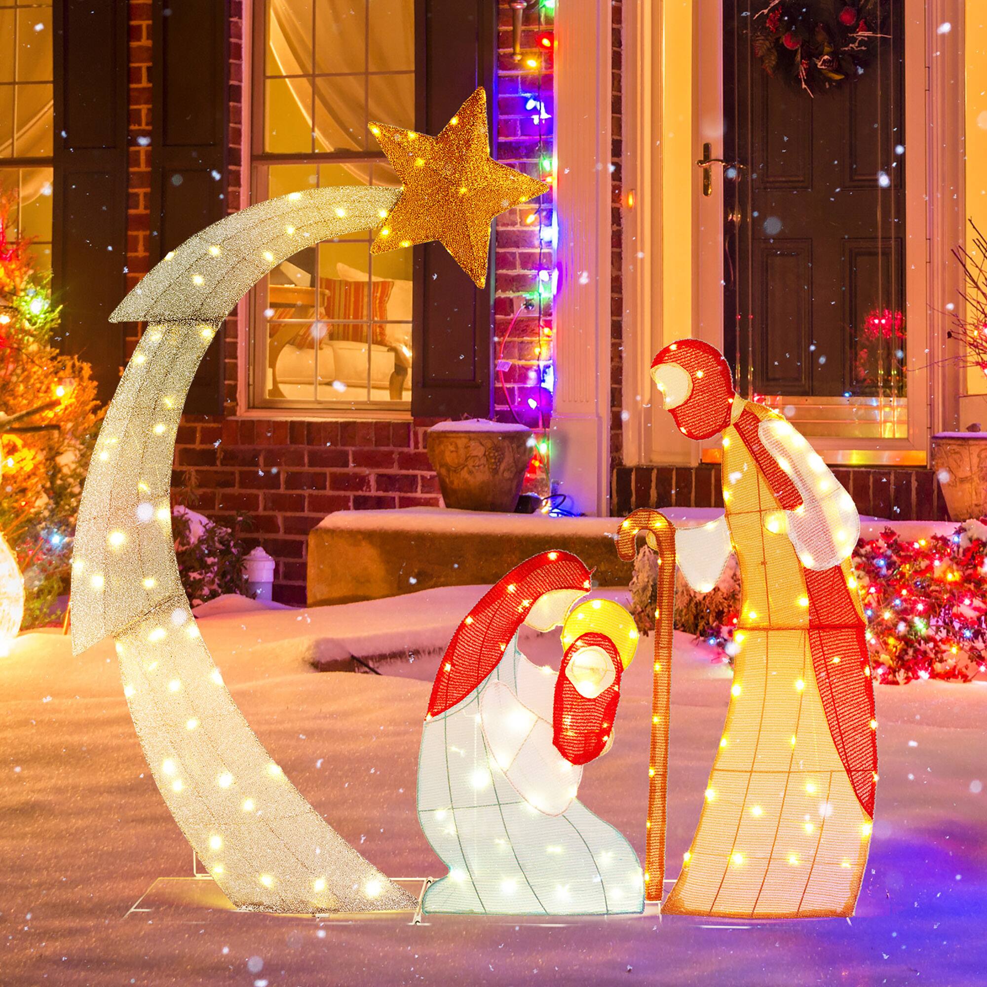 Alt View 1. Gymax - Gymax 5FT Lighted Christmas Nativity Scene Outdoor Christmas Holy Family Decoration - Warm White.