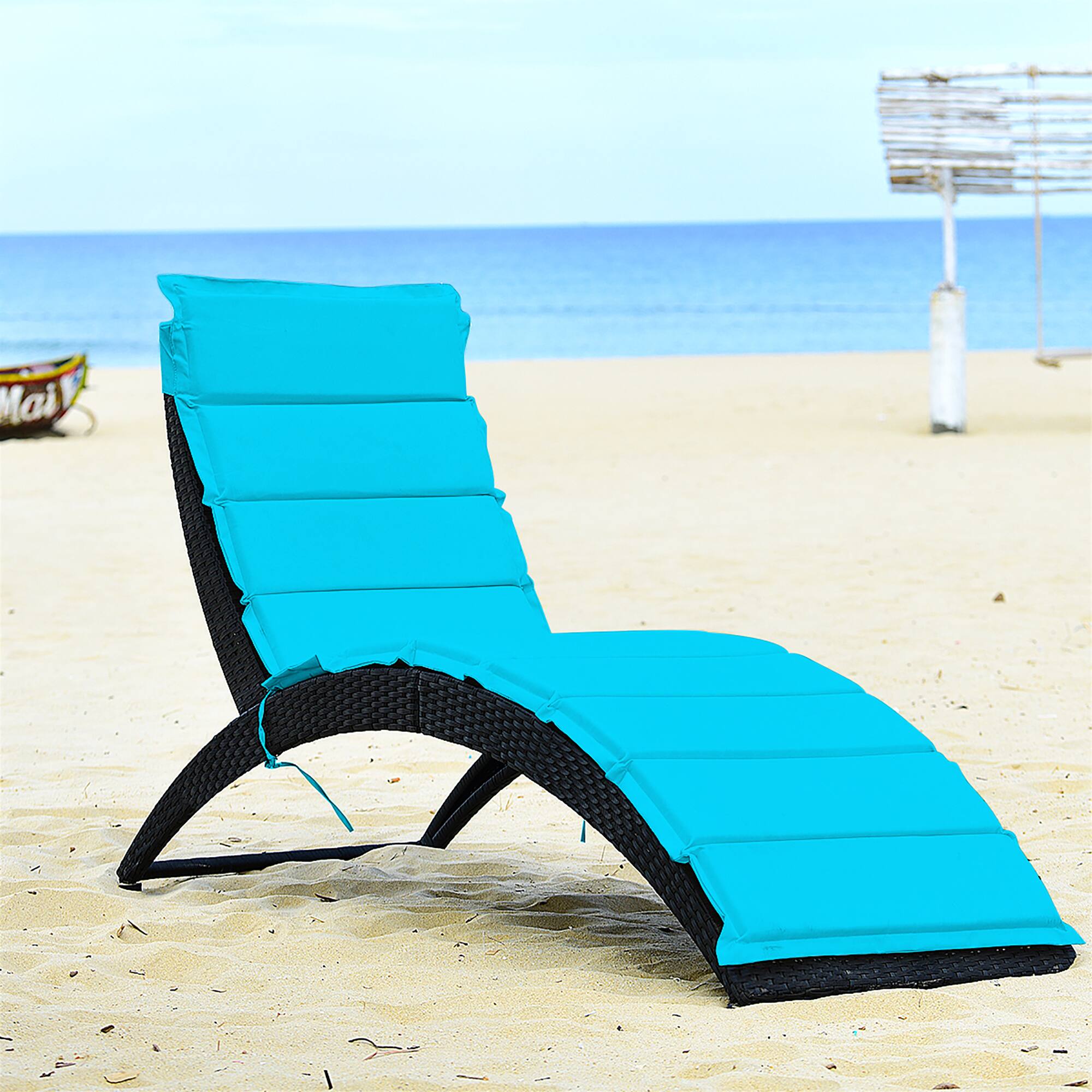Alt View 4. Costway - 2PCS Folding Patio Rattan Lounge Chair Chaise Cushioned Portable Garden - Turquoise.