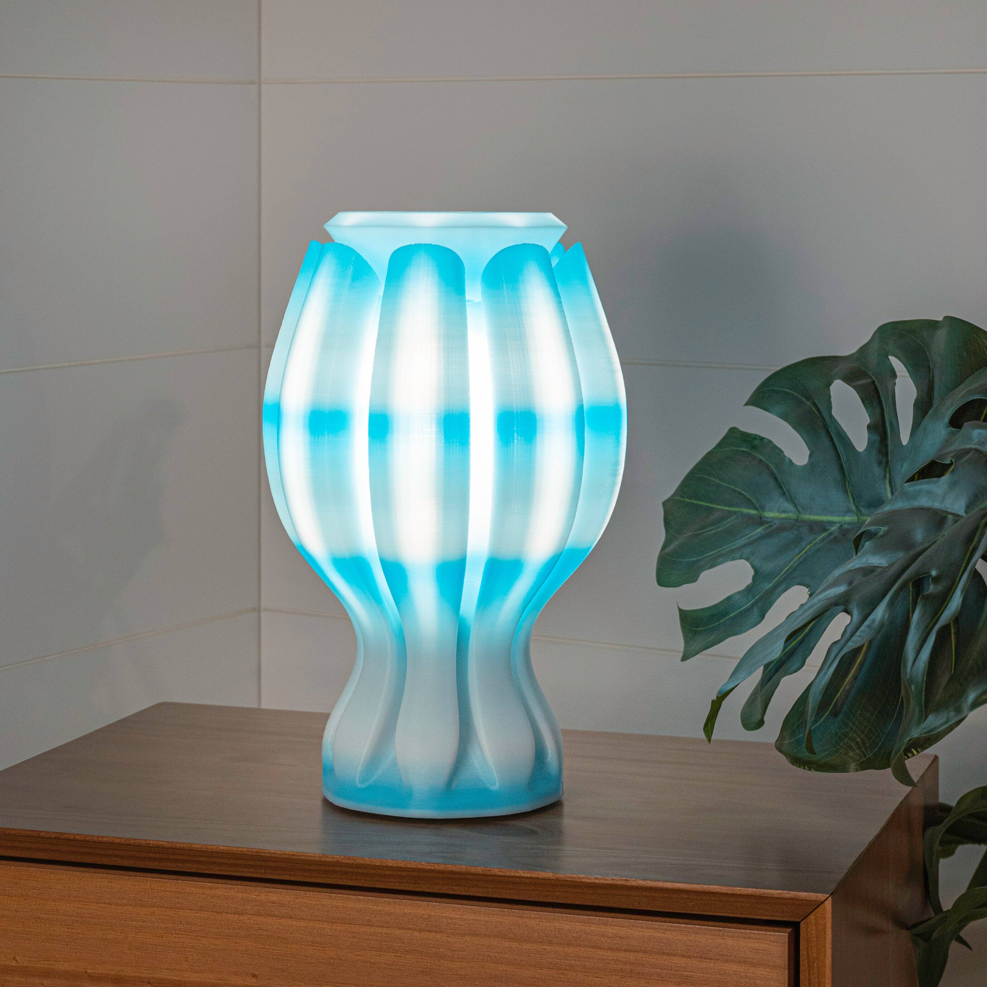 Alt View 1. Jonathan Y - Flower 13" Tropical Coastal Plant-Based PLA 3D Printed Dimmable LED Table Lamp, Blue/White - Blue/White.