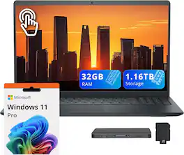 Dell - Inspiron 15.6" FHD Touchscreen Laptop,Intel i5-1334U,32GB RAM,1TB SSD+160GB Docking Station Set,Win 11 Pro - Black