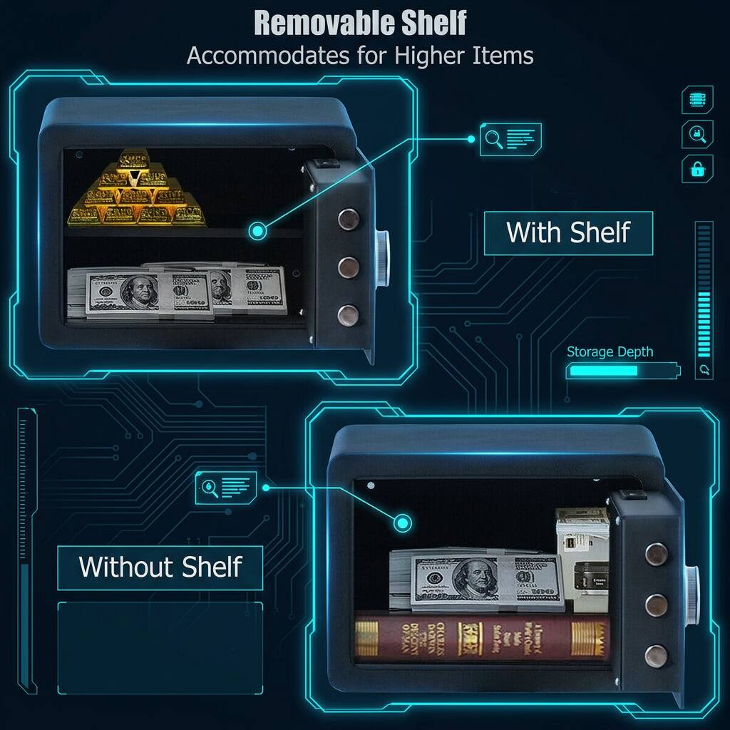 Removable Shelf Accommodates for Higher Items

With Shelf

Without Shelf

Storage Depth