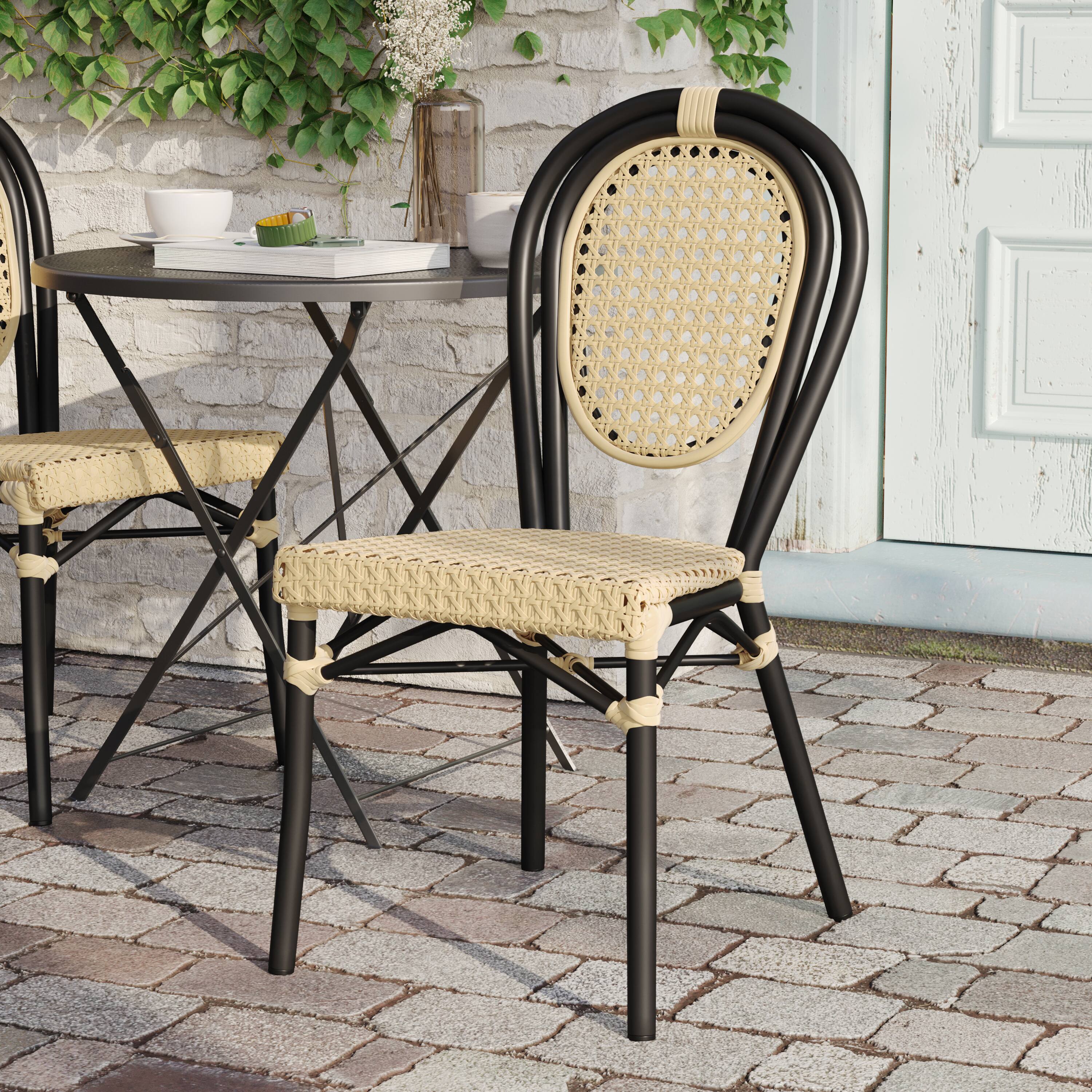 Alt View 2. Flash Furniture - Cannes Indoor/Outdoor Commercial Thonet Bistro Stacking Chair, Natural PE Cane Rattan and Black Aluminum Frame - Black.