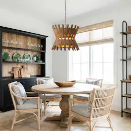 Vaczon - 4-Light Vintage Wood Adjustable Chandelier Dimmable Statement Ceiling Light Fixture for Dining Room and Entryway - Gold