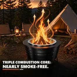 Brano - 26 inch Smokeless Fire Pit - Triple Burn Technology, with Support Legs, Ash Pan & Tools for Backyard, Patio, Garden