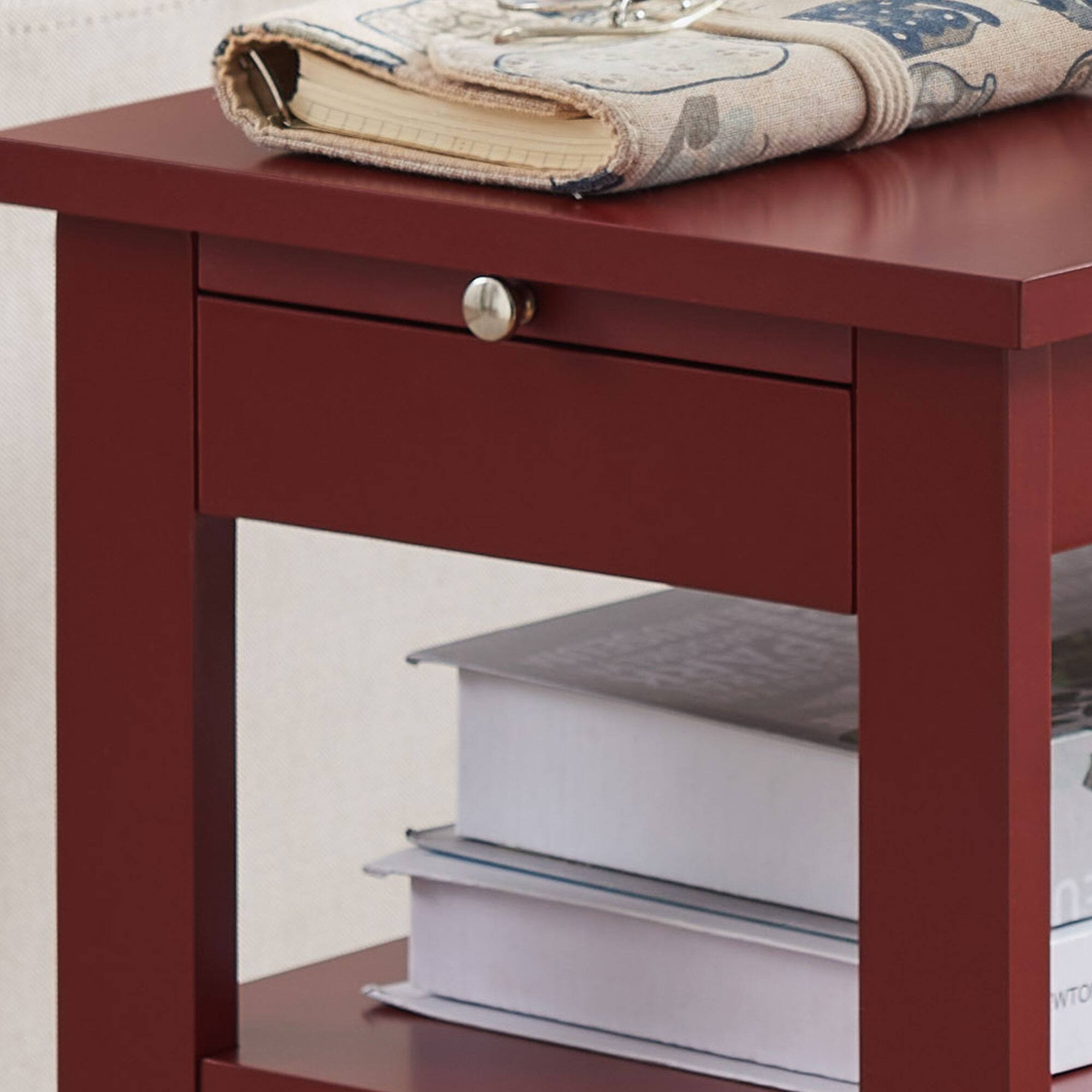 Back. Kings Brand Furniture - Kings Brand Furniture Slim Wood Side End Table with Storage Shelves & Pull-Out Tray - White.