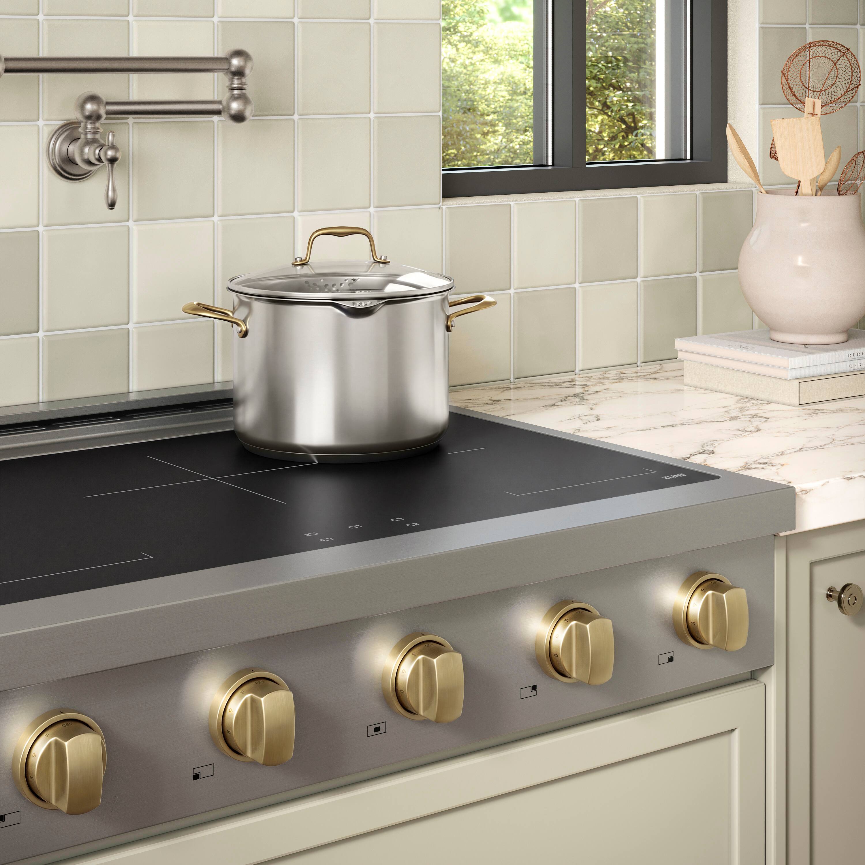Alt View 6. ZLINE - Autograph 36 in. Paramount Built-in Electric Induction Rangetop with 5 Elements in Stainless Steel and Champagne Accents - Stainless Steel.