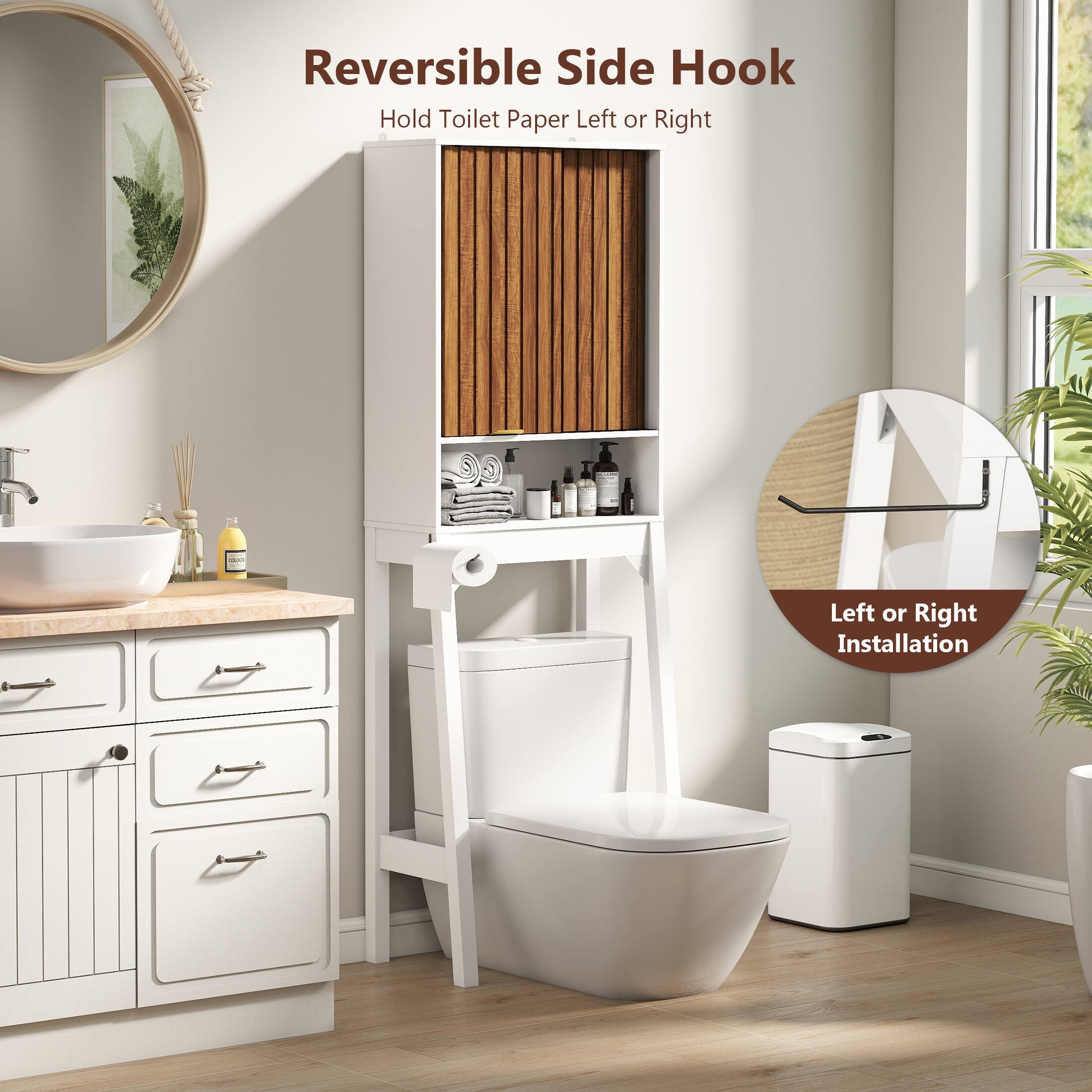 Reversible Side Hook, Hold Toilet Paper Left or Right, Left or Right Installation