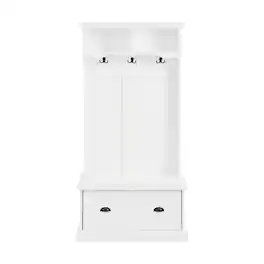 FurniFact - Wood hall tree with storage bench and coat hooks for entryway - White