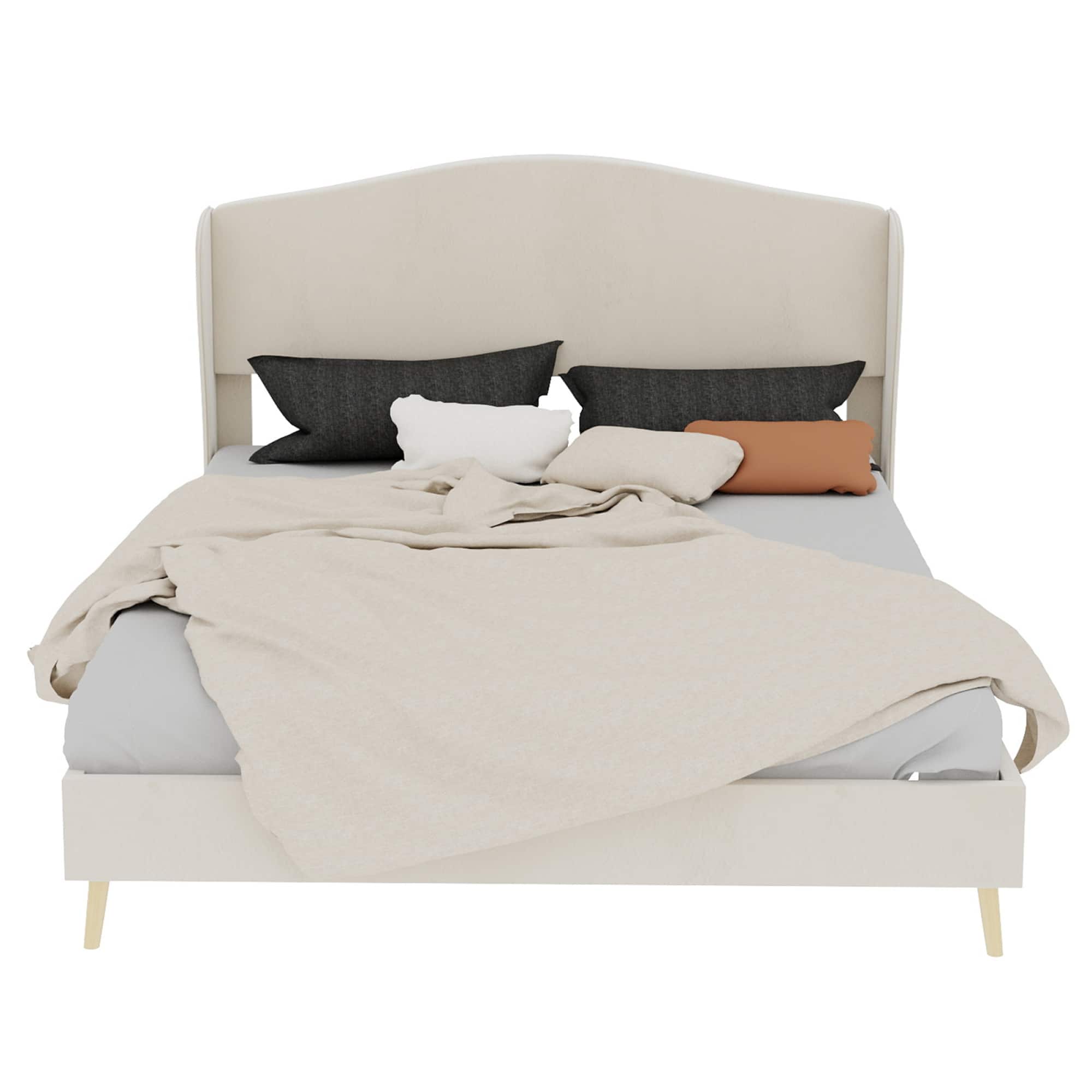 GOODSILO - Luxury Velvet Upholstered Bed with Tufted Headboard for Master Bedroom Queen Size Gray - Beige