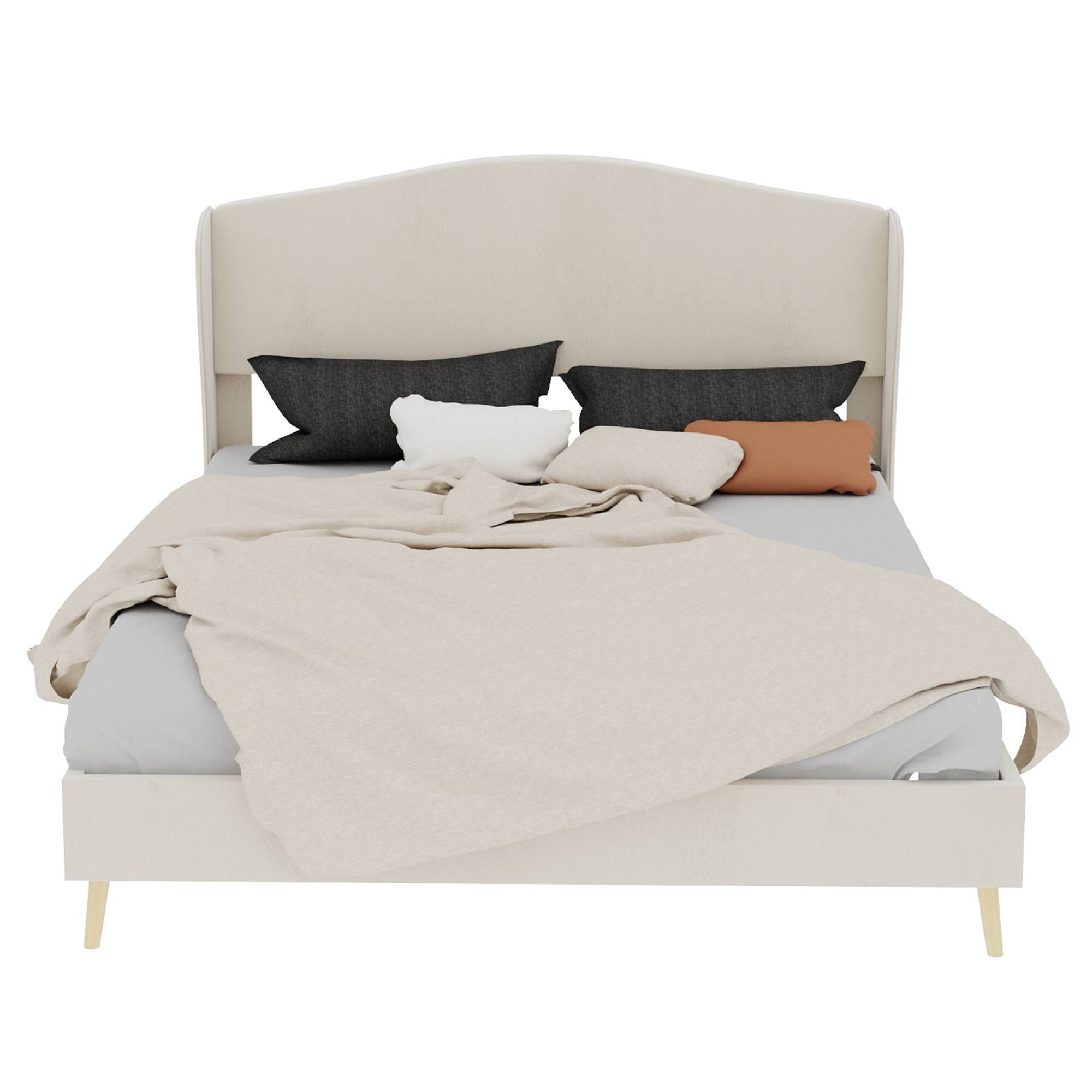 Front. GOODSILO - Luxury Velvet Upholstered Bed with Tufted Headboard for Master Bedroom Queen Size Gray - Beige.