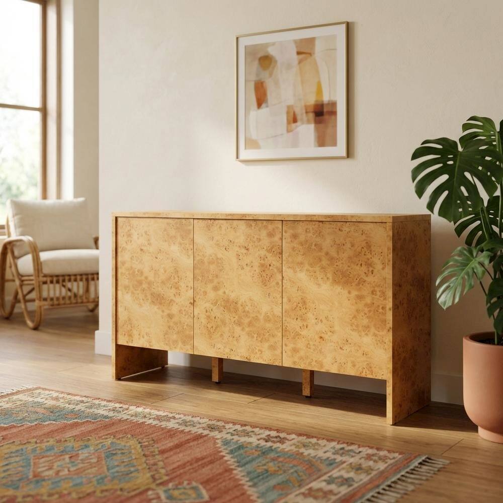 Angle. FurniFact - Burl Wood Sideboard with Spacious Storage and Elegant Finish - Brown.