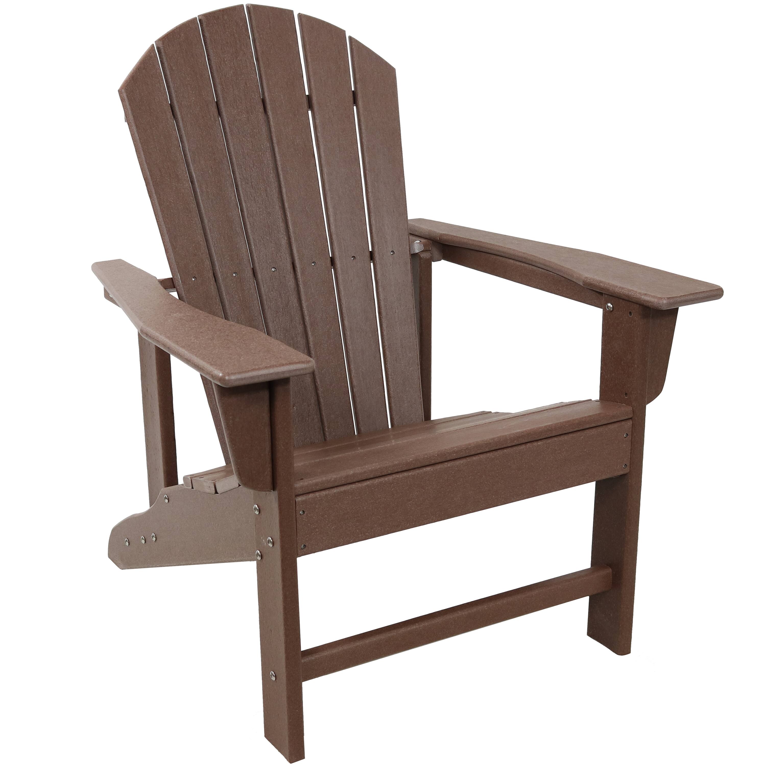 Front. Sunnydaze - Upright HDPE Raised Outdoor Adirondack Chair - Brown.