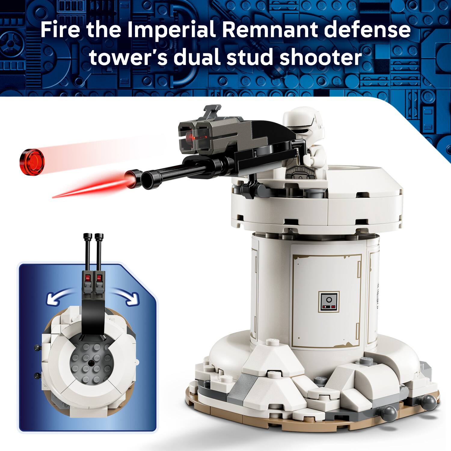 Fire the Imperial Remnant defense tower's dual stud shooter