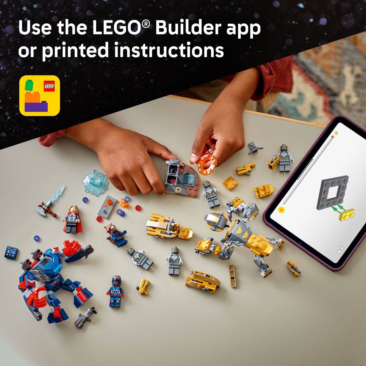 Use the LEGO Builder app or printed instructions