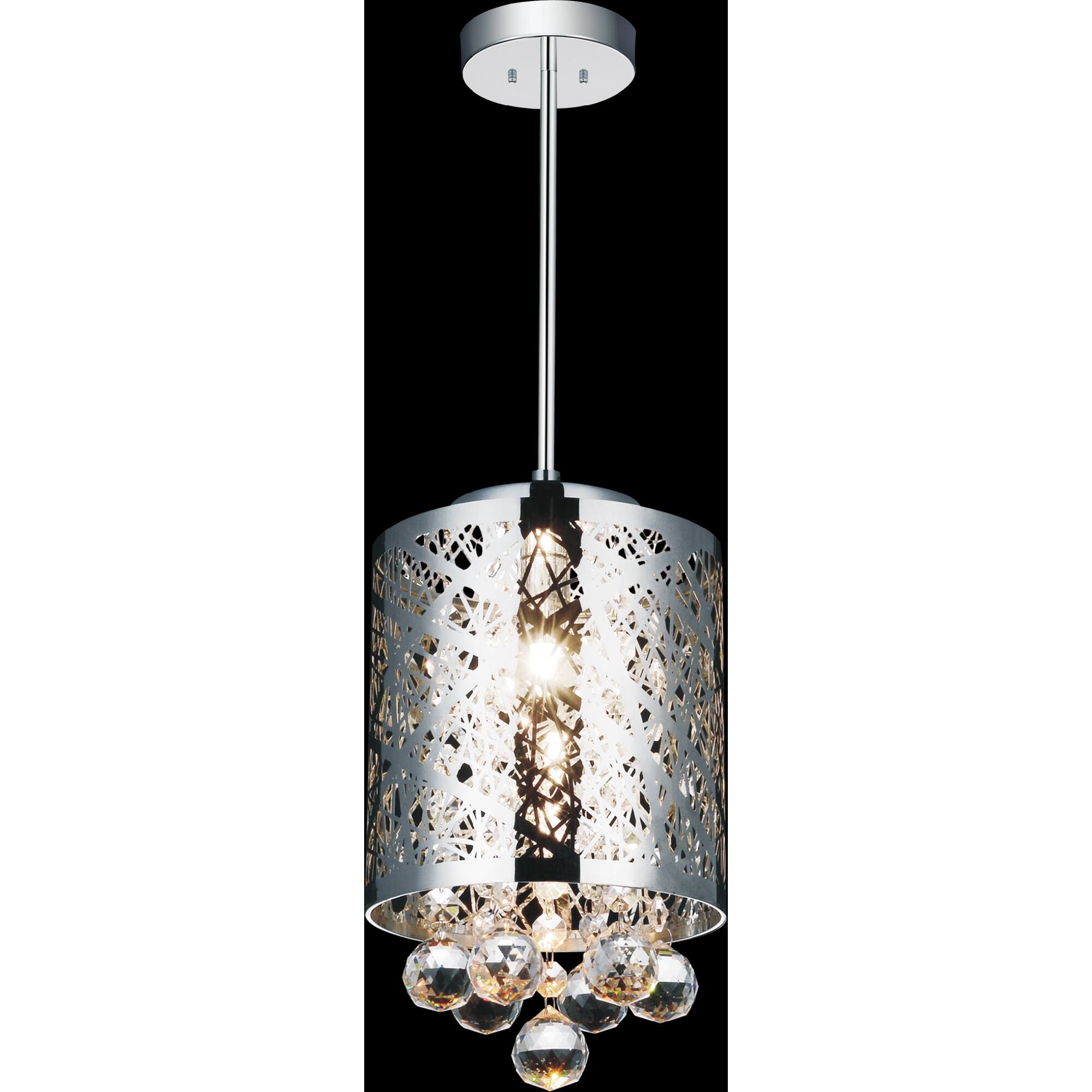 Angle. CWI Lighting - Eternity 1 Light Drum Shade Mini Pendant With Chrome Finish - Stainless Steel.
