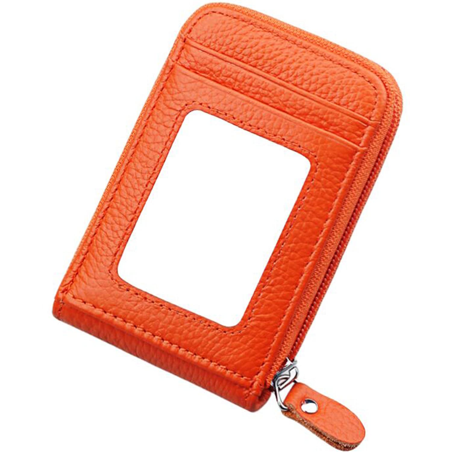 Jadie Link - Rfid Blocking Credit Card Case Organizer Genuine Leather Zip-around Security Wallet Black MaterialCowhide Genuine - Orange