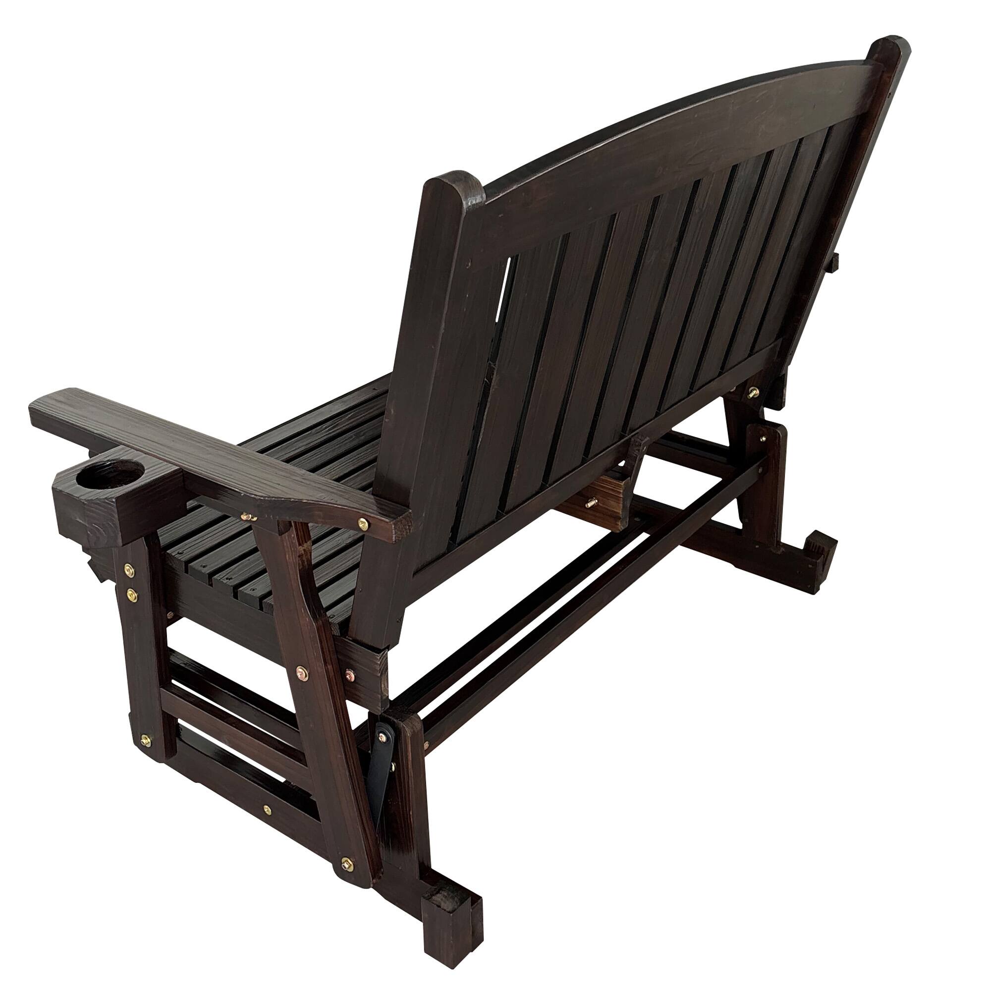 Alt View 4. Fortune Candy - Wooden Patio Glider with Cup Holders, High Back and Deep Contoured Seat, for Porch Yard Garden (2-Seater) - Deep Brown.