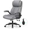 Front. KERDOM - Ergonomic Office Chair - Desk Computer Chair, PU Leather High Back Executive Chair, Inflatable Lumbar Support, Wide Seat - Grey.