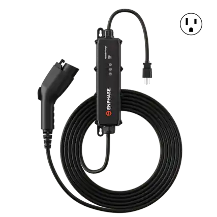 Front. Enphase - Enphase Mobile EV Charger, 12 A, Safety Certified, Indoor/Outdoor, 25ft Rugged Cable, 120V, NEMA 5-15 Plug.