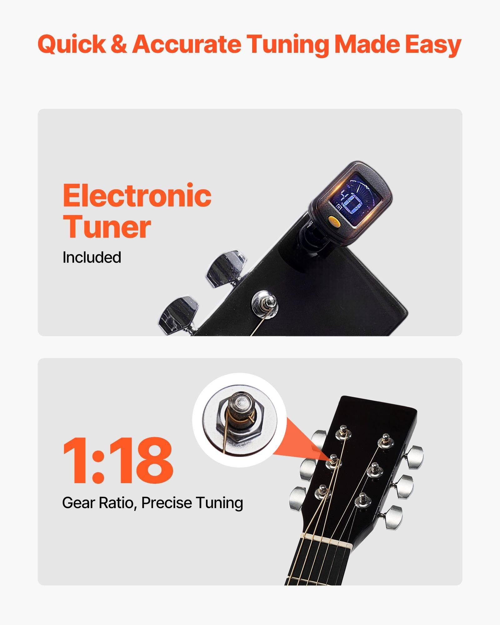 Quick & Accurate Tuning Made Easy

Electronic Tuner Included

1:18 Gear Ratio, Precise Tuning