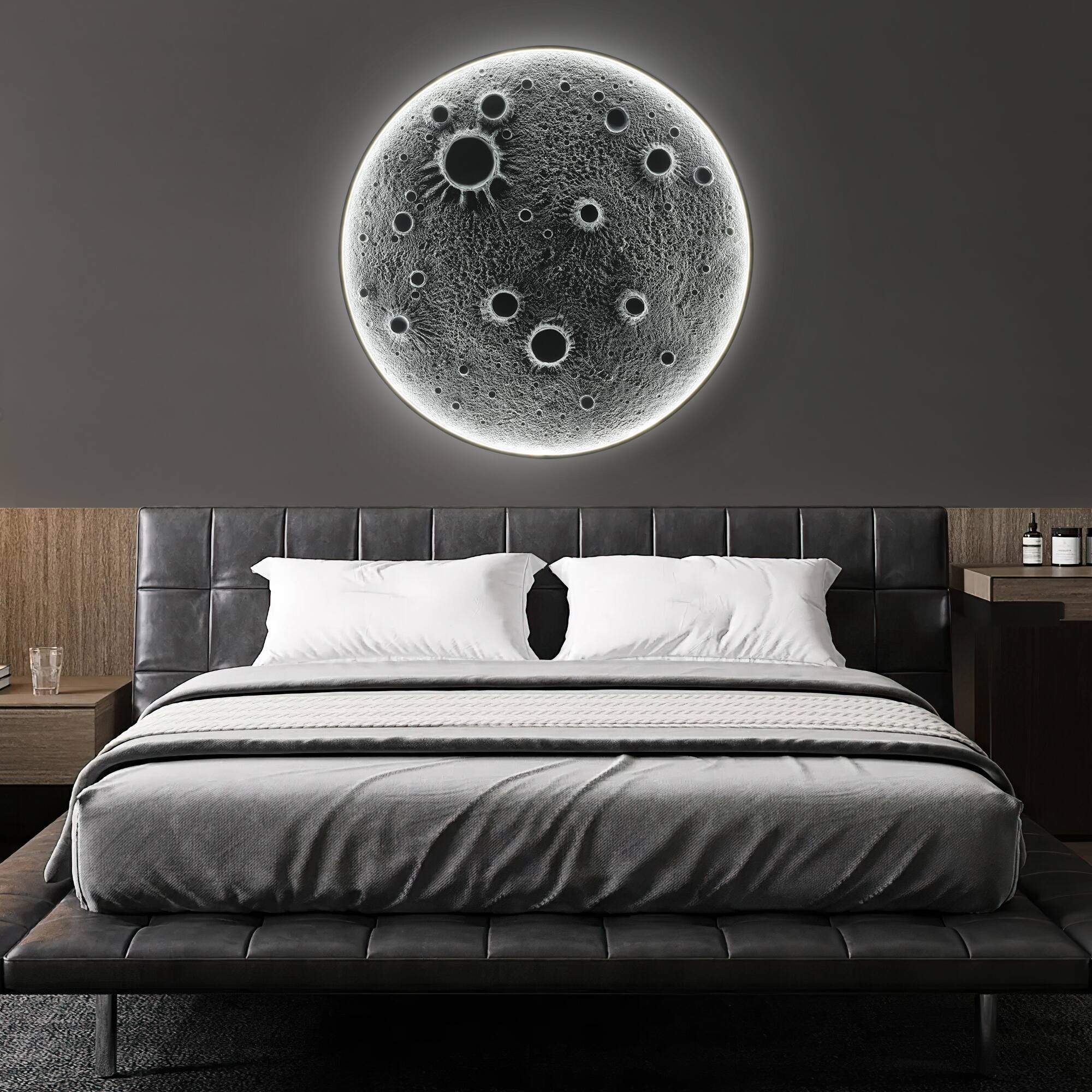 Alt View 1. Boyel Living - 40 Inch Realistic Resin Moon Wall Light Plug In Dimmable LED Moon Sconce with Remote Control Meteorite Crater Texture.