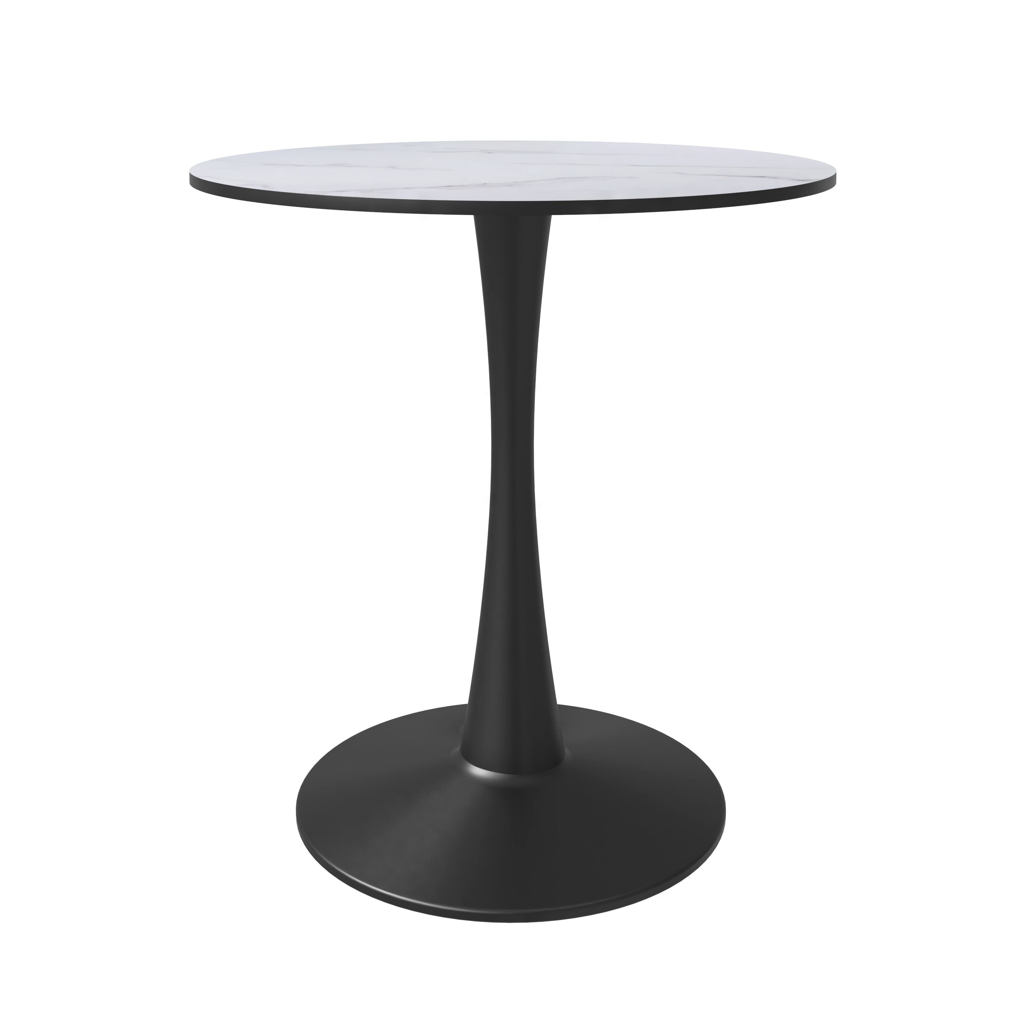 Alt View 2. LeisureMod - Bristol 27" Round MDF/Sintered Stone Dining Table - Modern Scratch-Resistant Pedestal Kitchen Table - MDF - Marbled White.