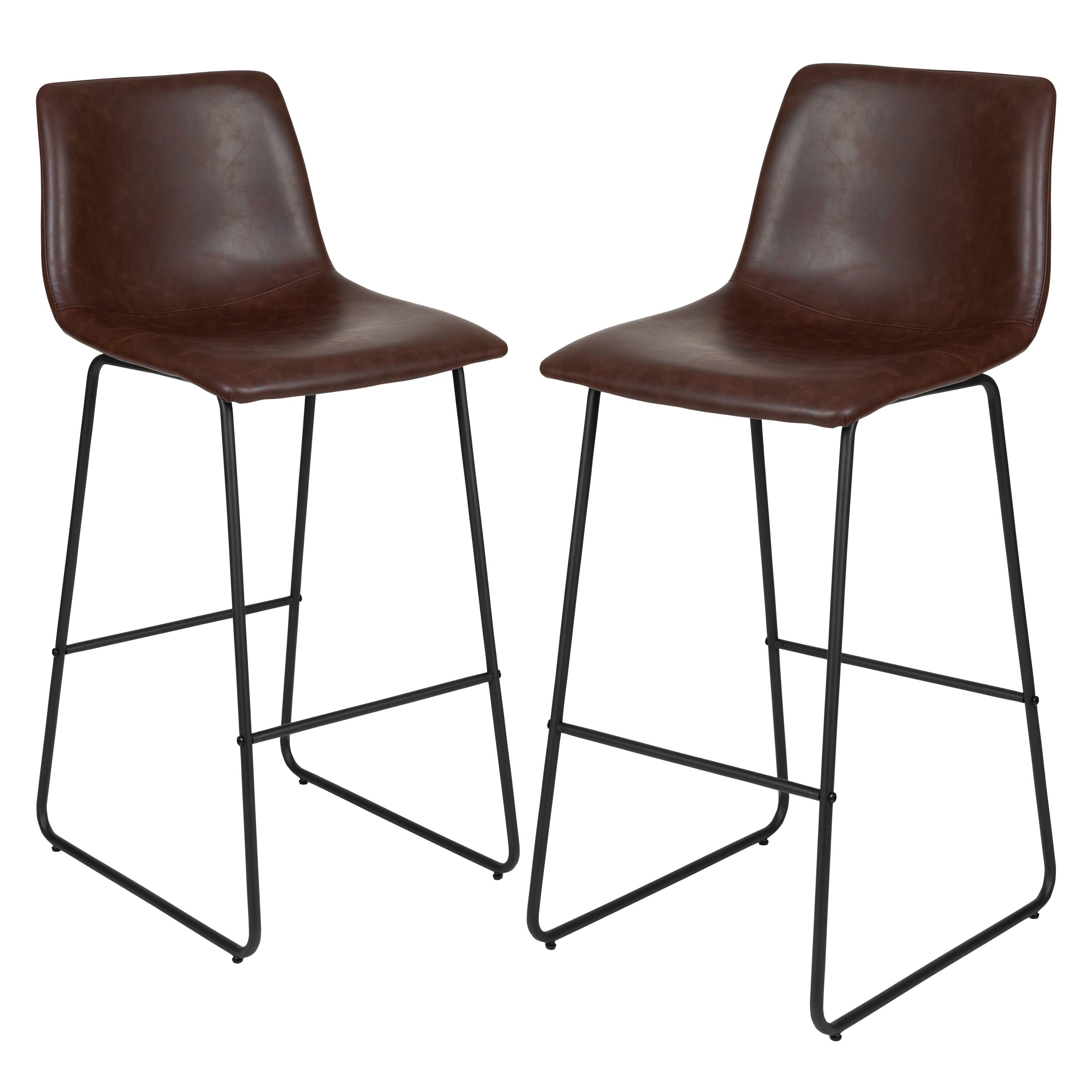 Alt View 1. Emma + Oliver - Set of 2 Kitchen Bar Height Stool - 30 Inch LeatherSoft Barstool - Dark Brown.