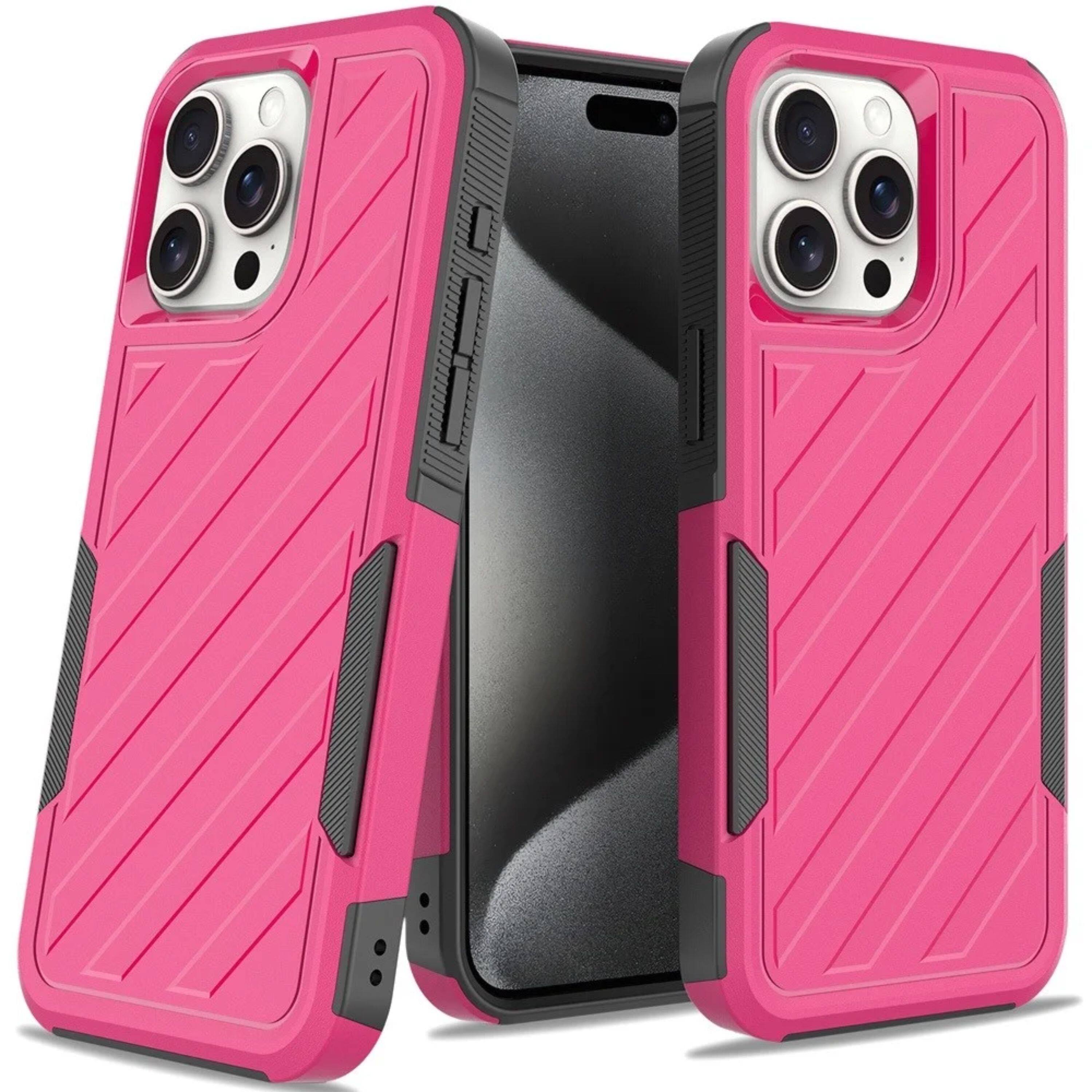 Angle. Kitcheniva - Dual Layer Shockproof Case With Tempered Glass For iPhone 15 Pro Max Hot Pink/Black - Pink.