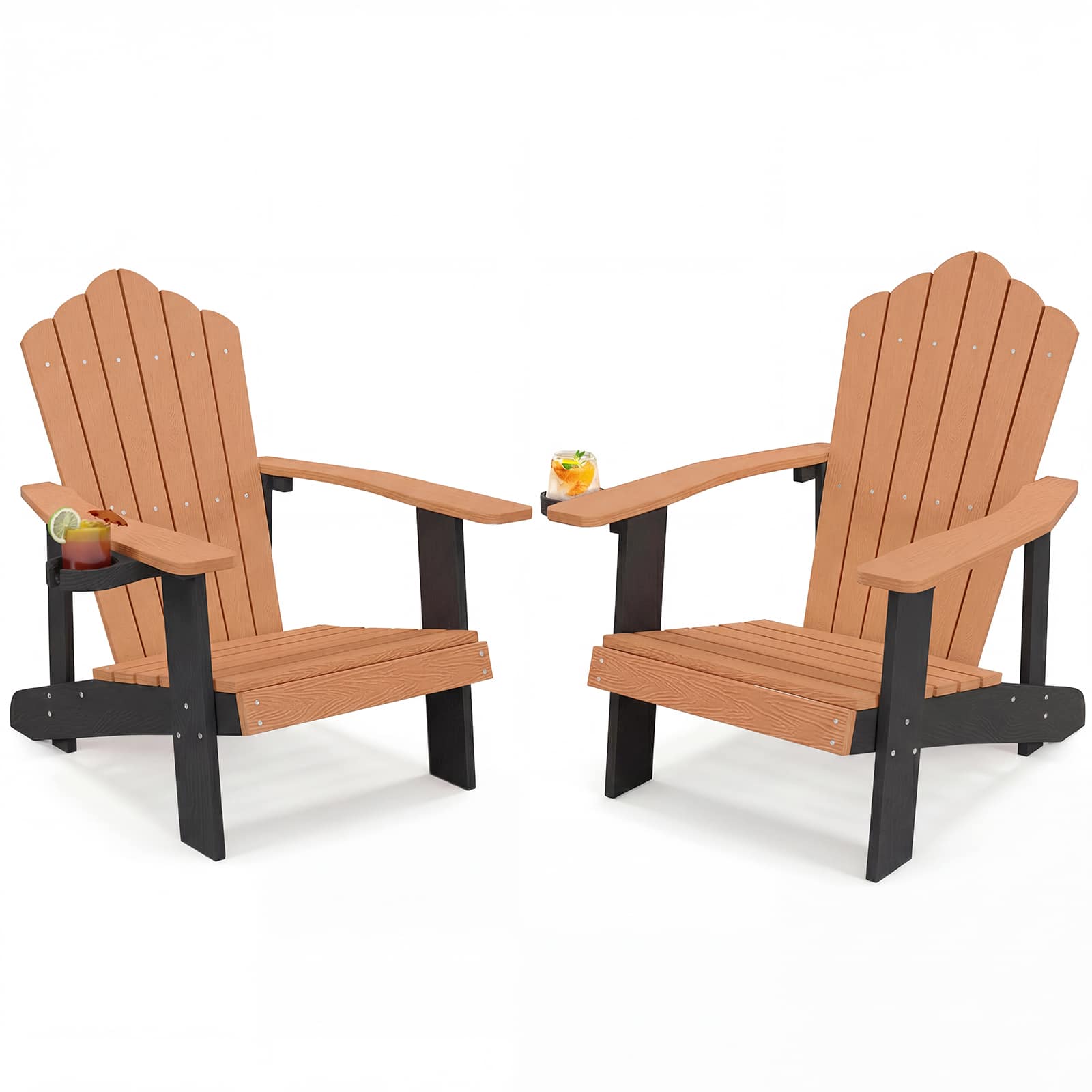 Gymax - 2Pcs Oversized Adirondack Chair Lounge Adirondack Chair w/Adjustable Cup Holder Natural - Yellow