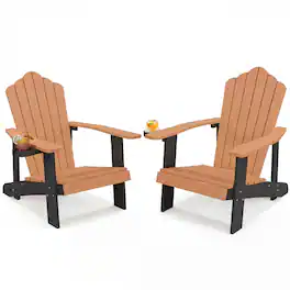 Gymax - 2Pcs Oversized Adirondack Chair Lounge Adirondack Chair w/Adjustable Cup Holder Natural - Yellow