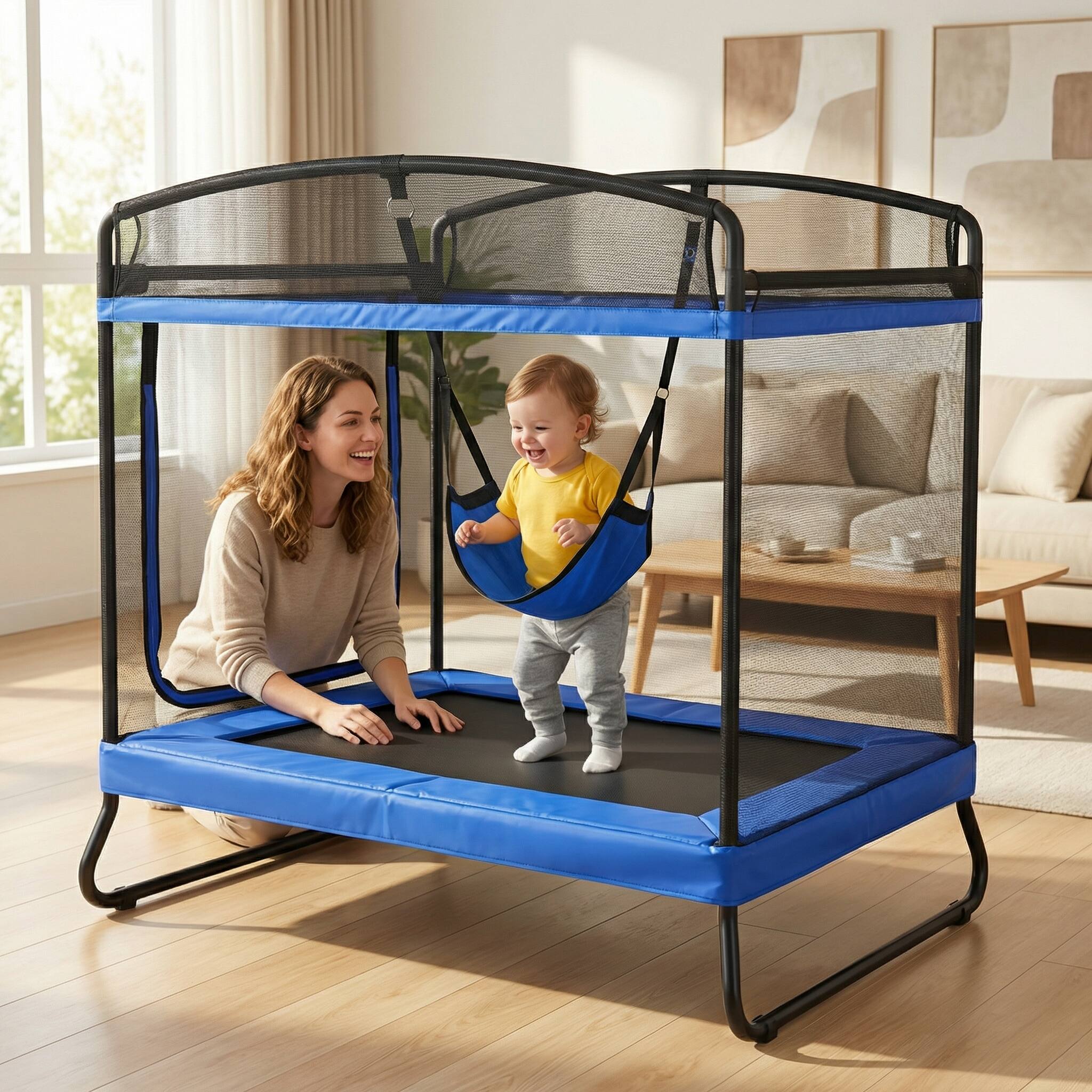 Left. LOVMOR - Lovmor 4 FT x 6 FT Trampoline with No Gap Enclosure Recreational Trampoline for Adults.