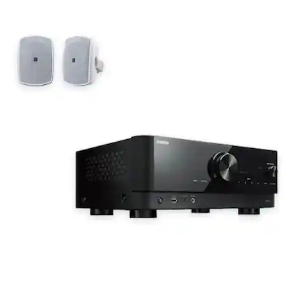 Front. Yamaha - RX-V4A 5.2 AV Receiver with NS-AW190WH Speakers - Black.