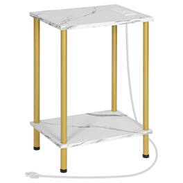 PO3TICJUNKI3 - Side Table With Charging Station Set Of 2 End Tables Usb Port And Outlets Nightstand 2-layer Storage Shelve - Marble + Gold