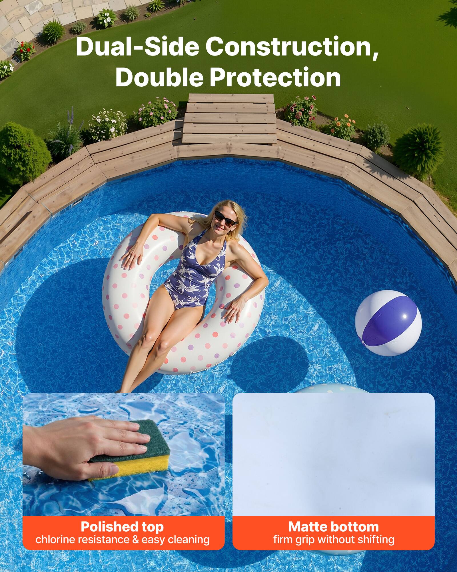 Dual-Side Construction, Double Protection

Polished top: chlorine resistance & easy cleaning

Matte bottom: firm grip without shifting