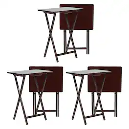 PJ Wood - Portable Folding TV Snack Tray Table Desk Stand, Espresso (6 Piece Set) - Espresso/Brown