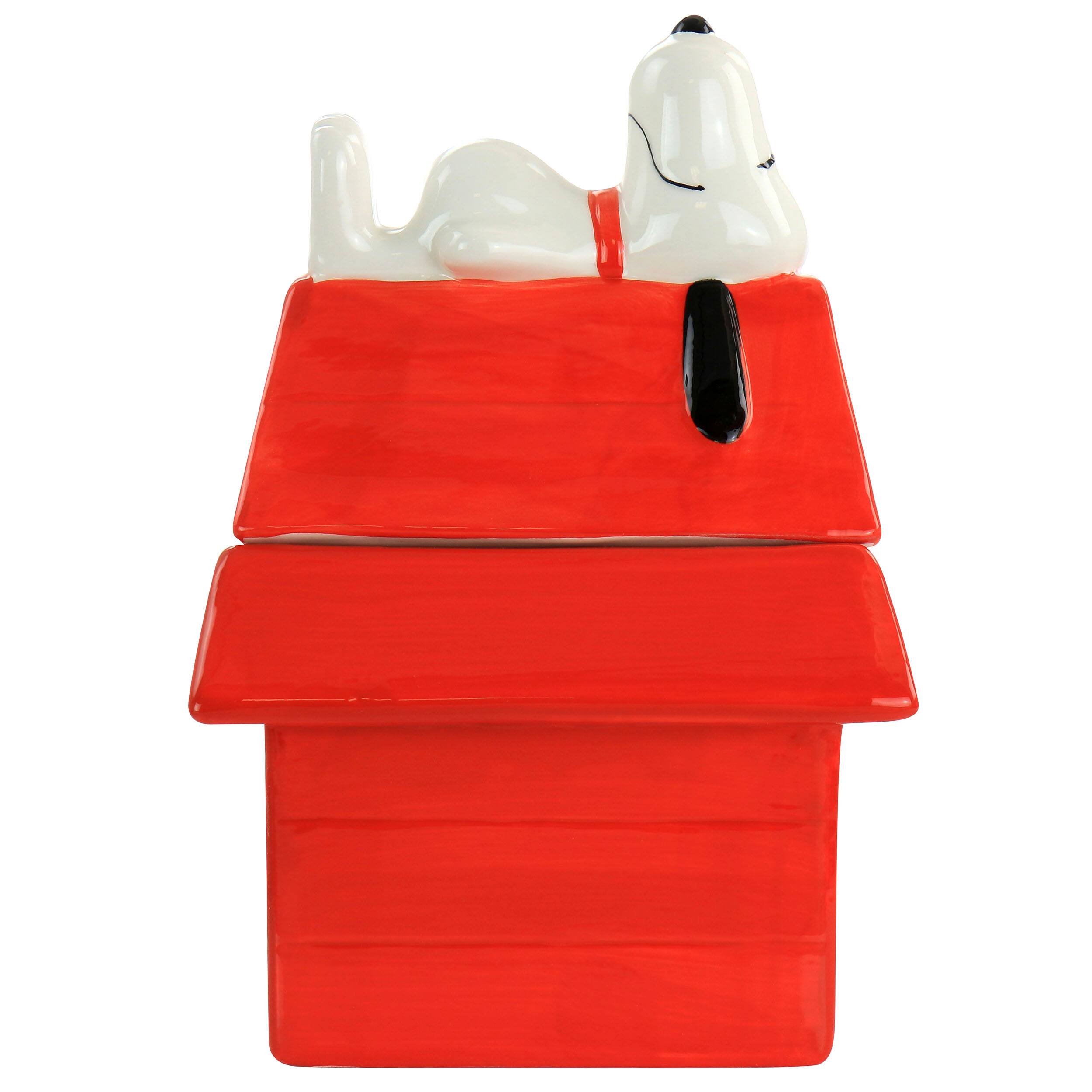 Left. Gibson - Gibson Peanuts Classic Snoopy Dog House Durastone 11.2in Cooke Jar in Red - Red.