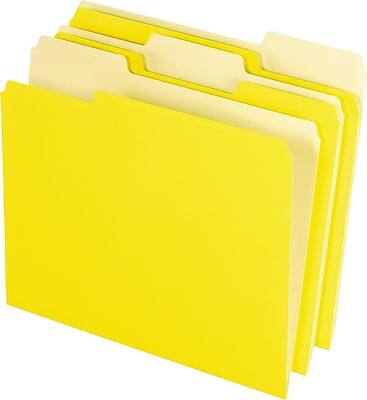 Front. Pendaflex - Pendaflex Two-Tone File Folder, 3 Tab, Letter Size, Yellow, 100/Box (PFX 152 1/3 YEL) - Yellow.