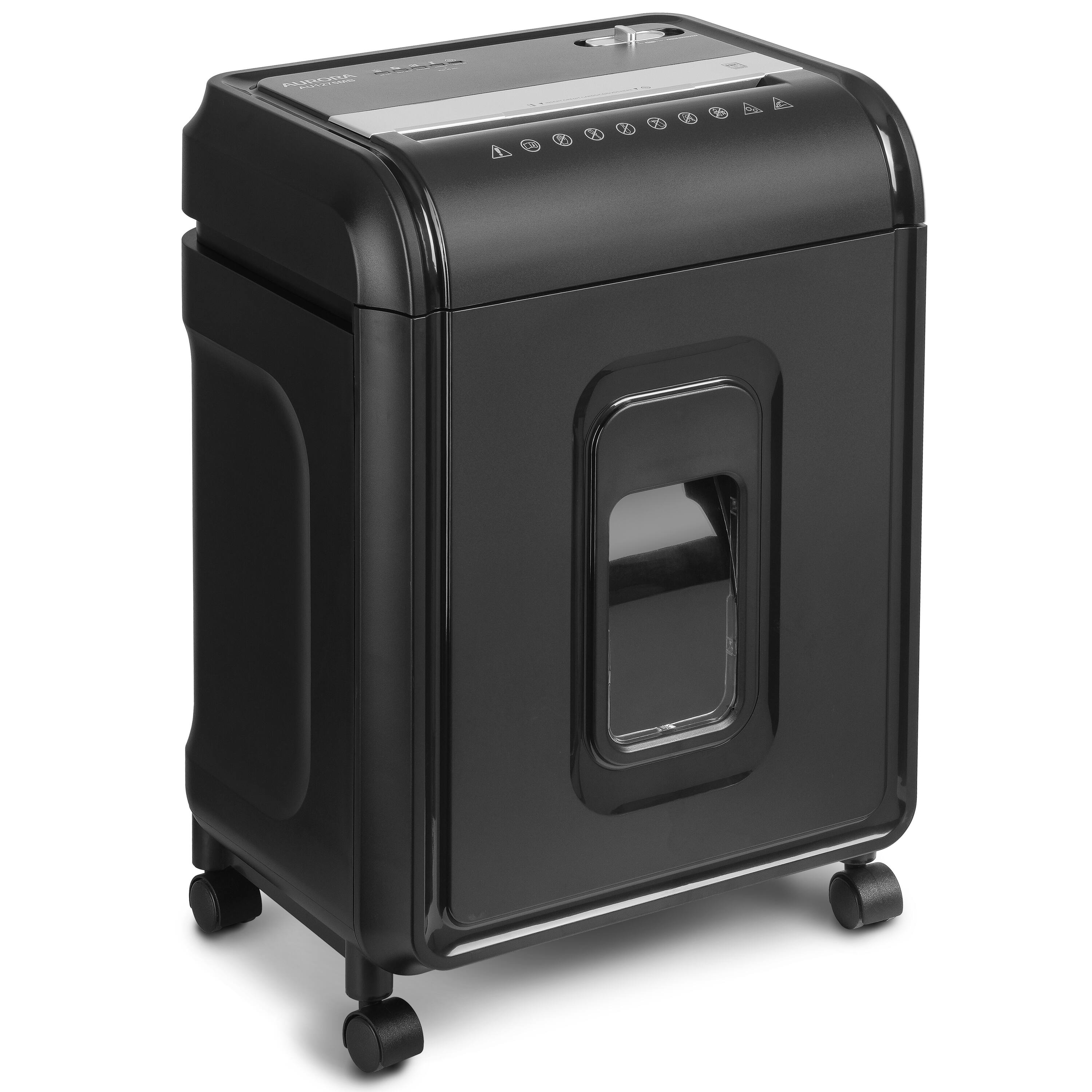 Left. Aurora - Aurora AU1275MB High-Security 12-Sheet Micro-Cut Paper and CD Shredder/ 5.7-Gallon Pullout Basket/60 Minutes Run Time - Black.