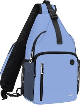 mosiso - Sling Bag Crossbody Shoulder Bag Travel Hiking Daypack Chest Bag with Front Square Pocket&USB Charging Port - Air Blue