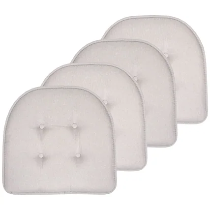 Front. Sweet Home Collection - Solid Color U Shaped Memory Foam 17" x 16" Chair Cushions, 4-Pack - Light Gray.