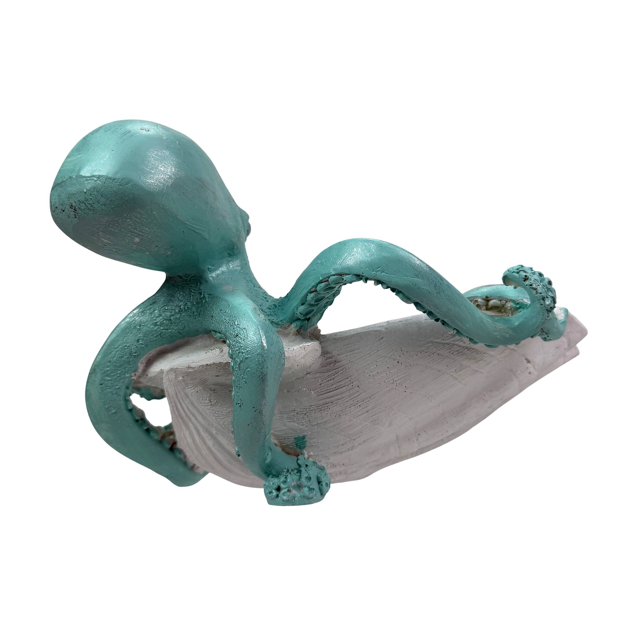 Alt View 7. Fancy That - Decorative Octopus Shell Tray Coastal Resin Catchall Dish 10 X 10 X 6 In - White And Blue.