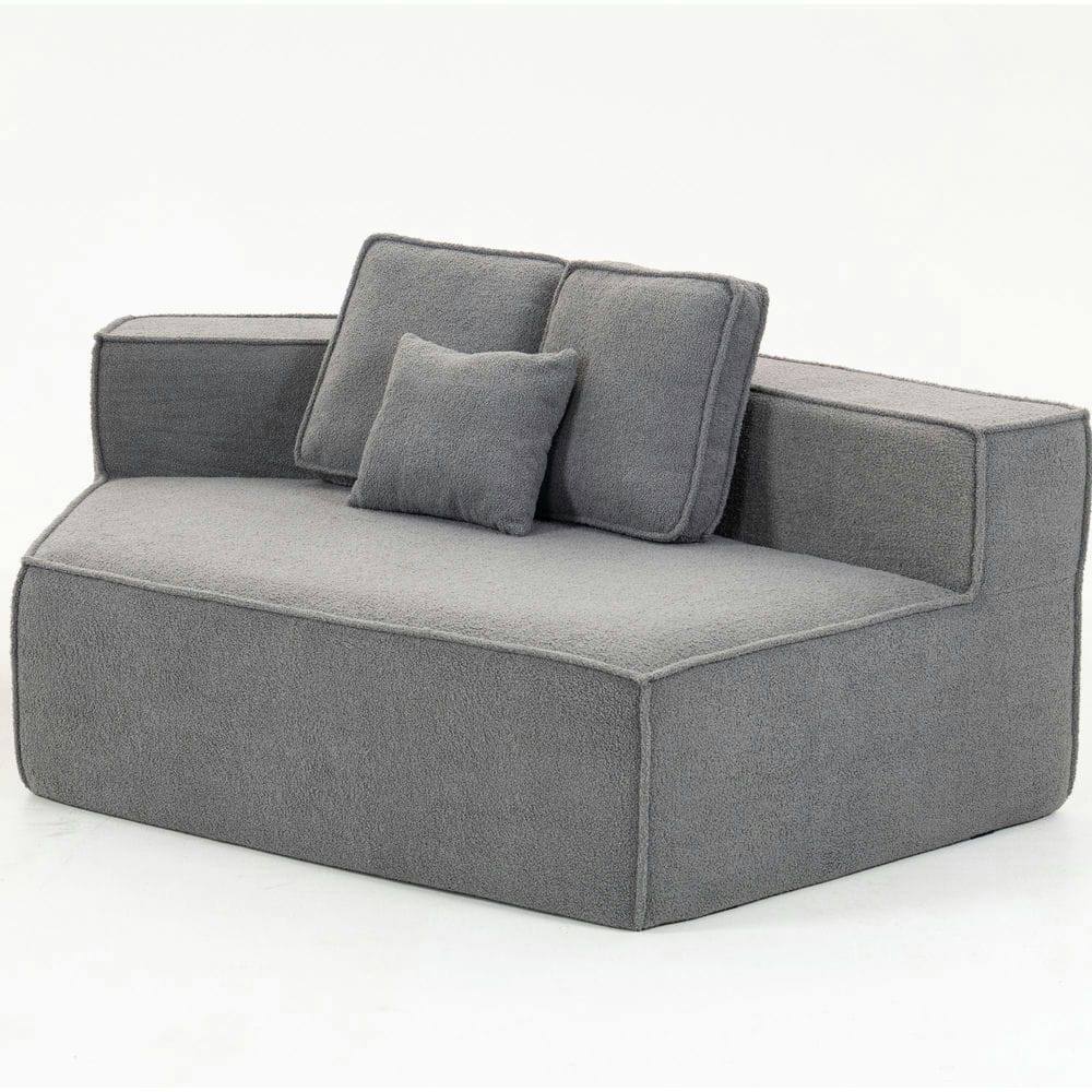 Back. Kadyn - Grey Teddy Fleece Single Sofa Chair - Compressed Modular Wide Seat with 3 Back Cushions, Cozy for Living Room & Dorm - Gray.